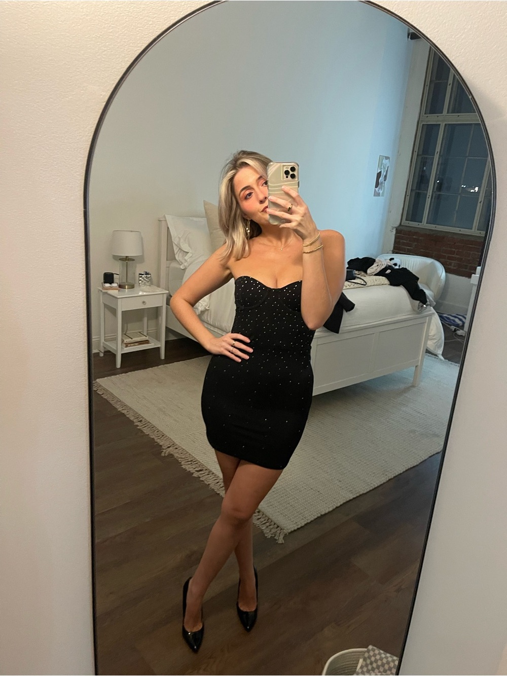 WHITE FOX Strapless Black Mini Dress with Embellishments